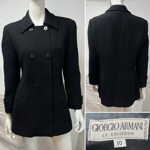 Giorgio Armani Women’s 10 Black Wool Crepe Double Breasted Vintage Pea Coat 90s